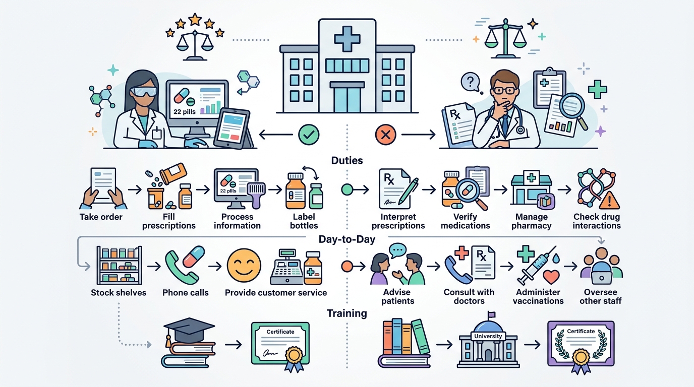 Featured image for "Pharmacy Technician vs Pharmacist: Comparing Duties, Training, and Day-to-Day Work"
